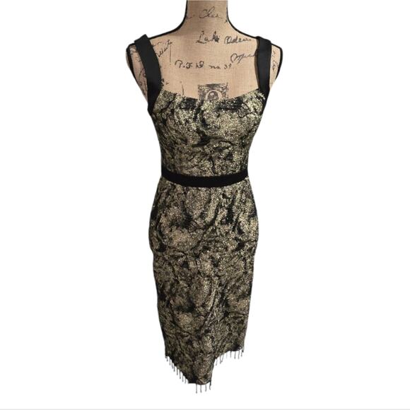 Aidan Mattox Jacquard Scoop Neckline Sleeveless Beaded Fringe Trim Dress Size 0 - Picture 7 of 16